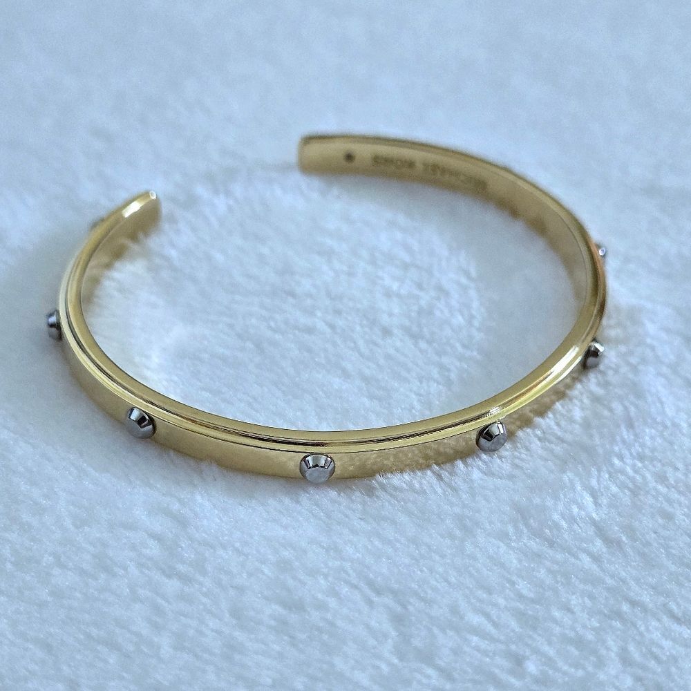 Michael Kors "Heritage Astor" Thin Gold💛 Cuff With Silver🤍 Studs NWOT